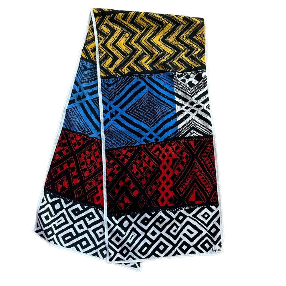 Vintage 80s Vera Neumann Silk Scarf Geometric Signed No Ladybug Red Black Yellow